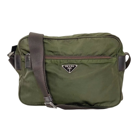 Prada green brown nylon triangle logo camera case crossbody bag - Picture 1 of 12